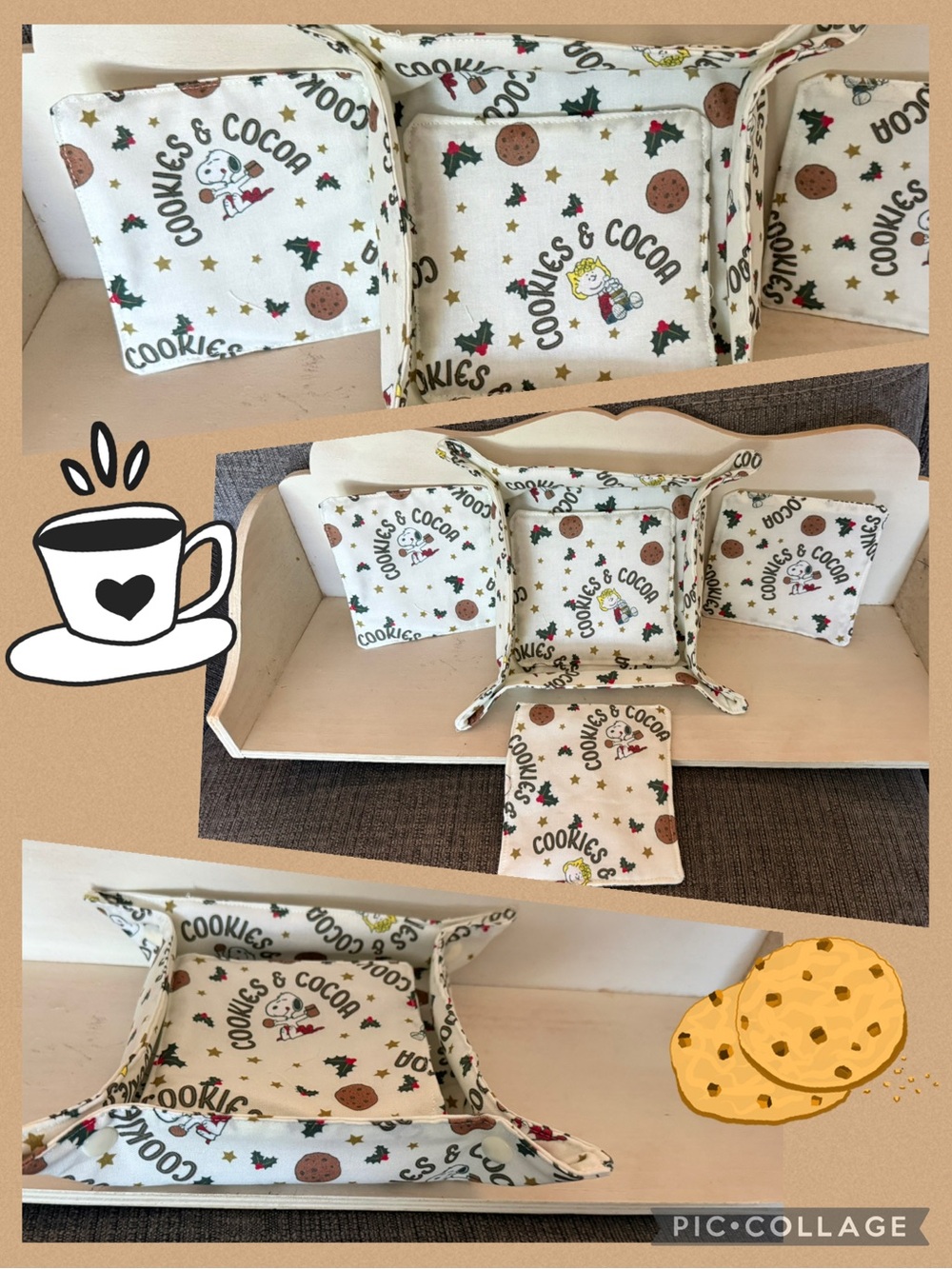 Cookies & Cocoa Holiday Fabric Tray Set - Cream